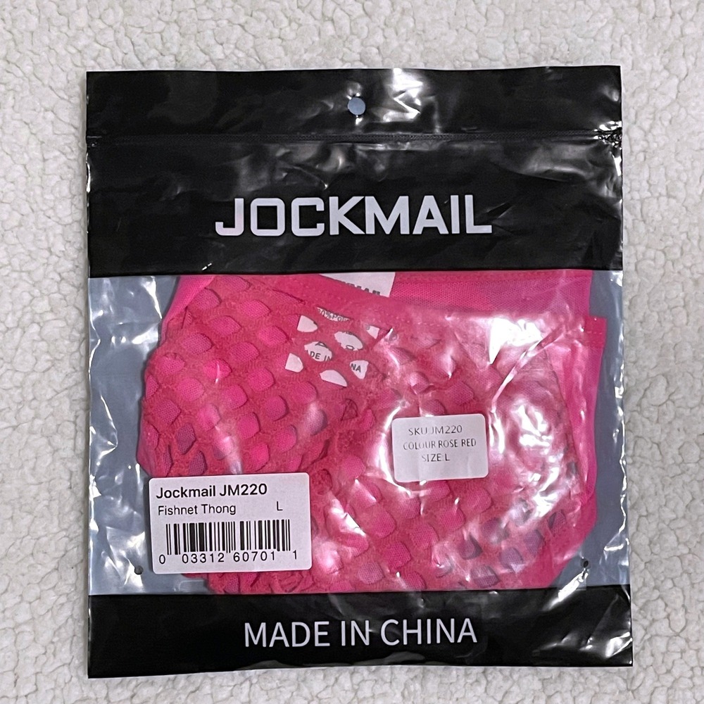 Jockmail Large (30-32) Fishnet Thong Rose Red Mesh Low Rise Underwear JM220 NEW - Picture 8 of 9